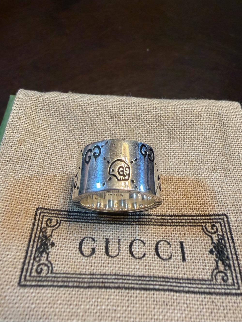New Authentic Gucci GG Ghost Logo Silver Ring - Picture 4 of 16